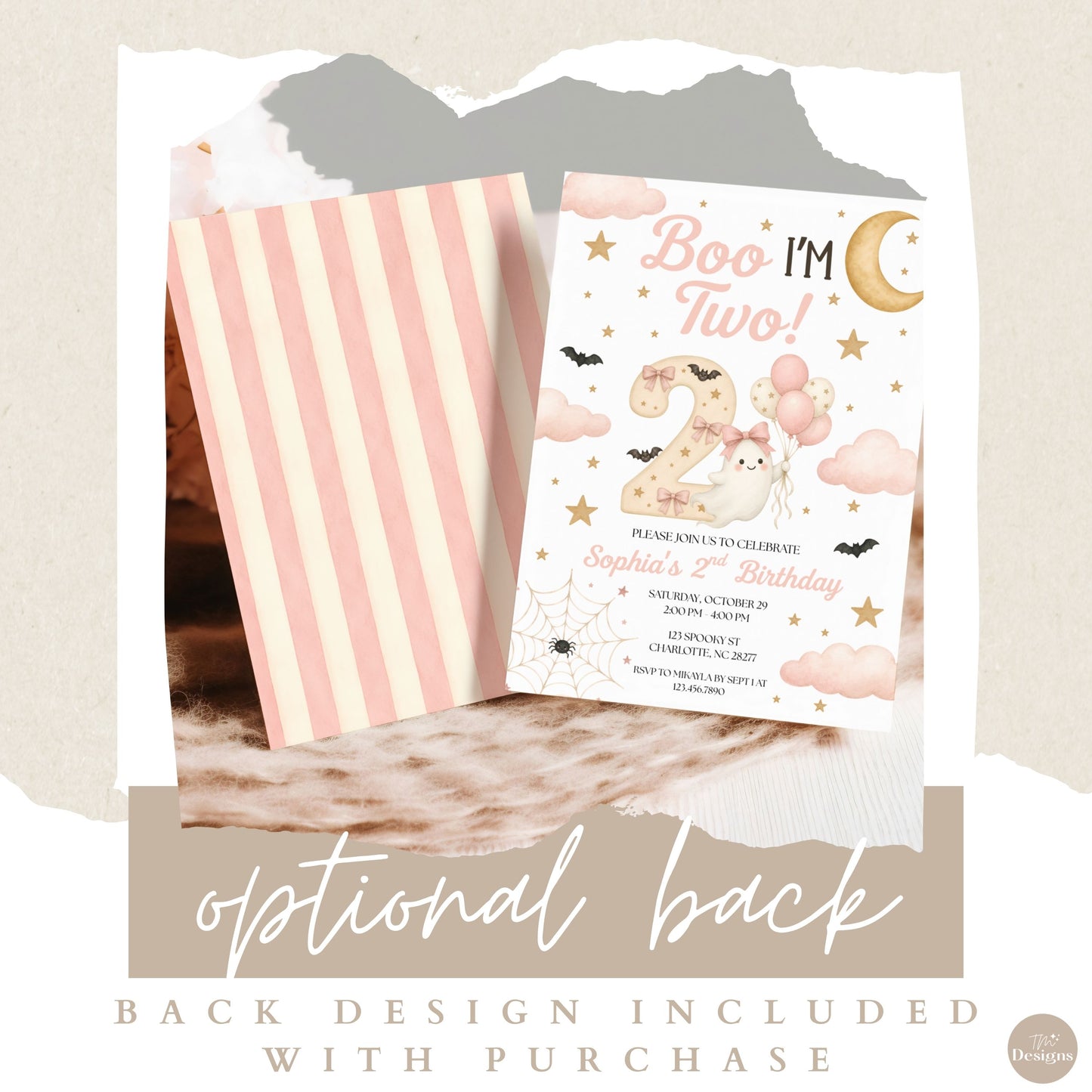 Boo I'm Two Birthday Invitation (Pink)