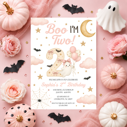 Boo I'm Two Birthday Invitation (Pink)