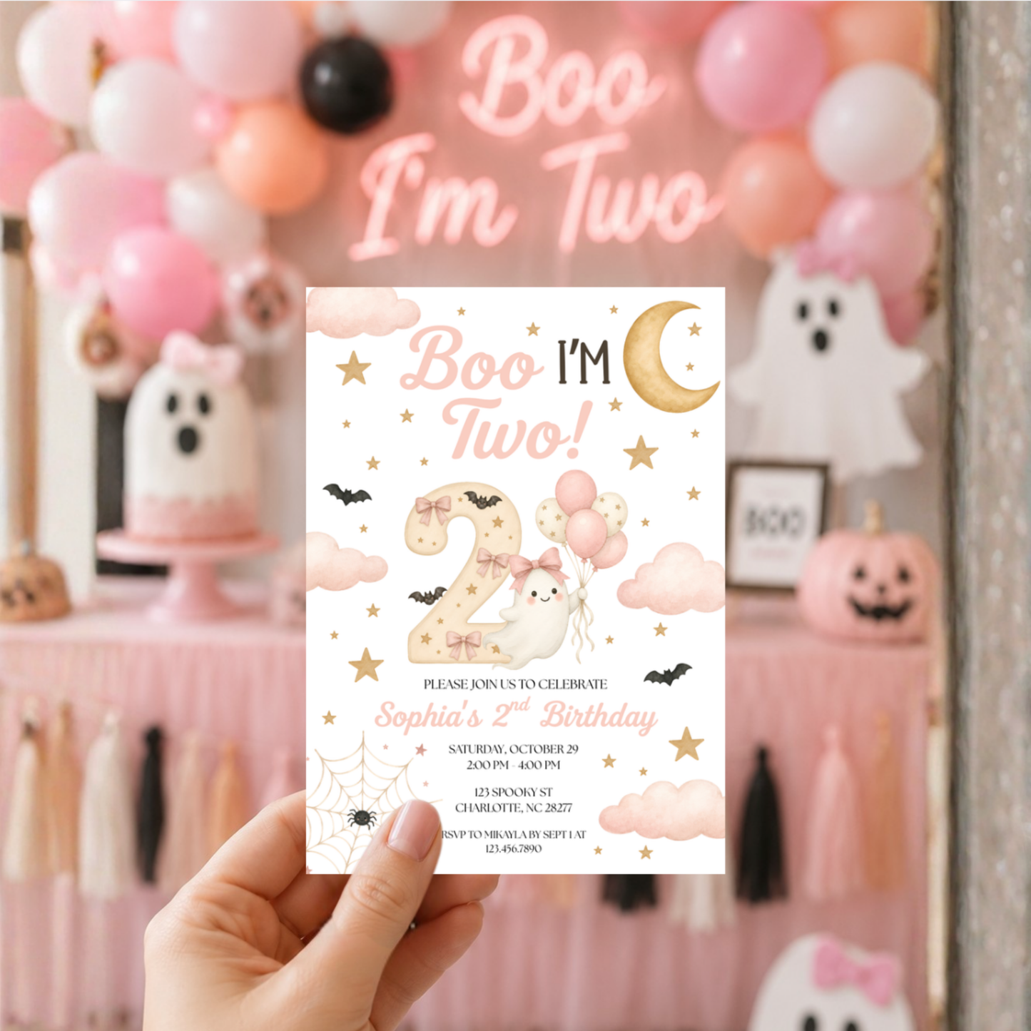 Boo I'm Two Birthday Invitation (Pink)