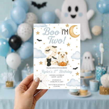 Boo I'm Two Birthday Invitation (Blue)