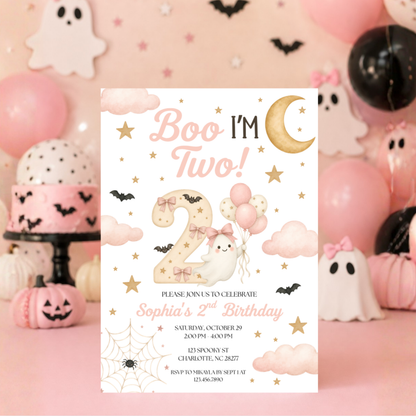 Boo I'm Two Birthday Invitation (Pink)