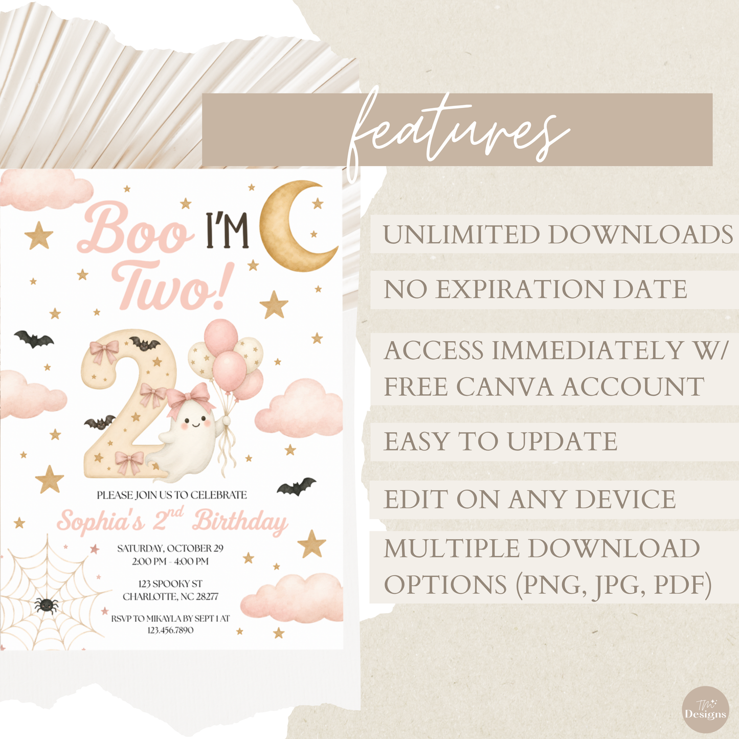 Boo I'm Two Birthday Invitation (Pink)