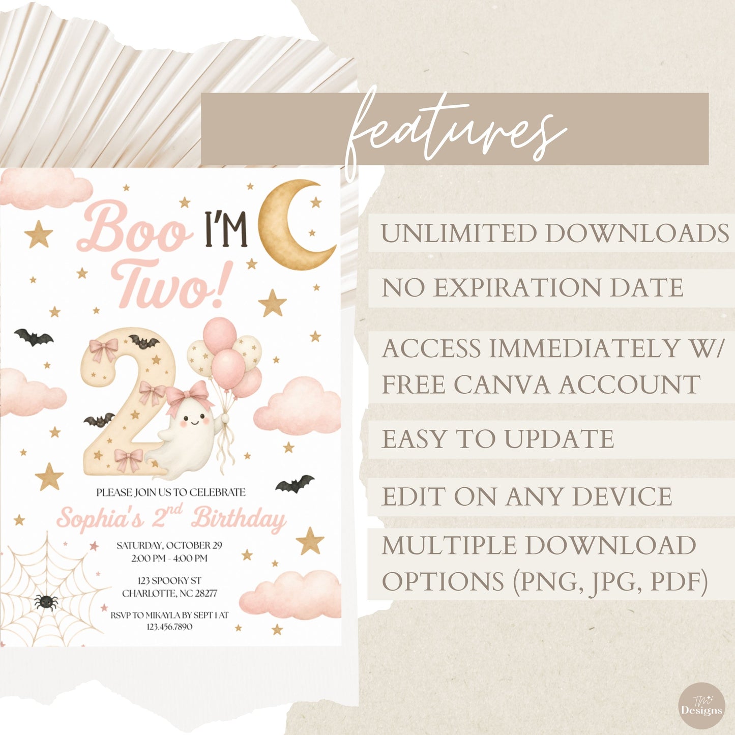 Boo I'm Two Birthday Invitation (Pink)