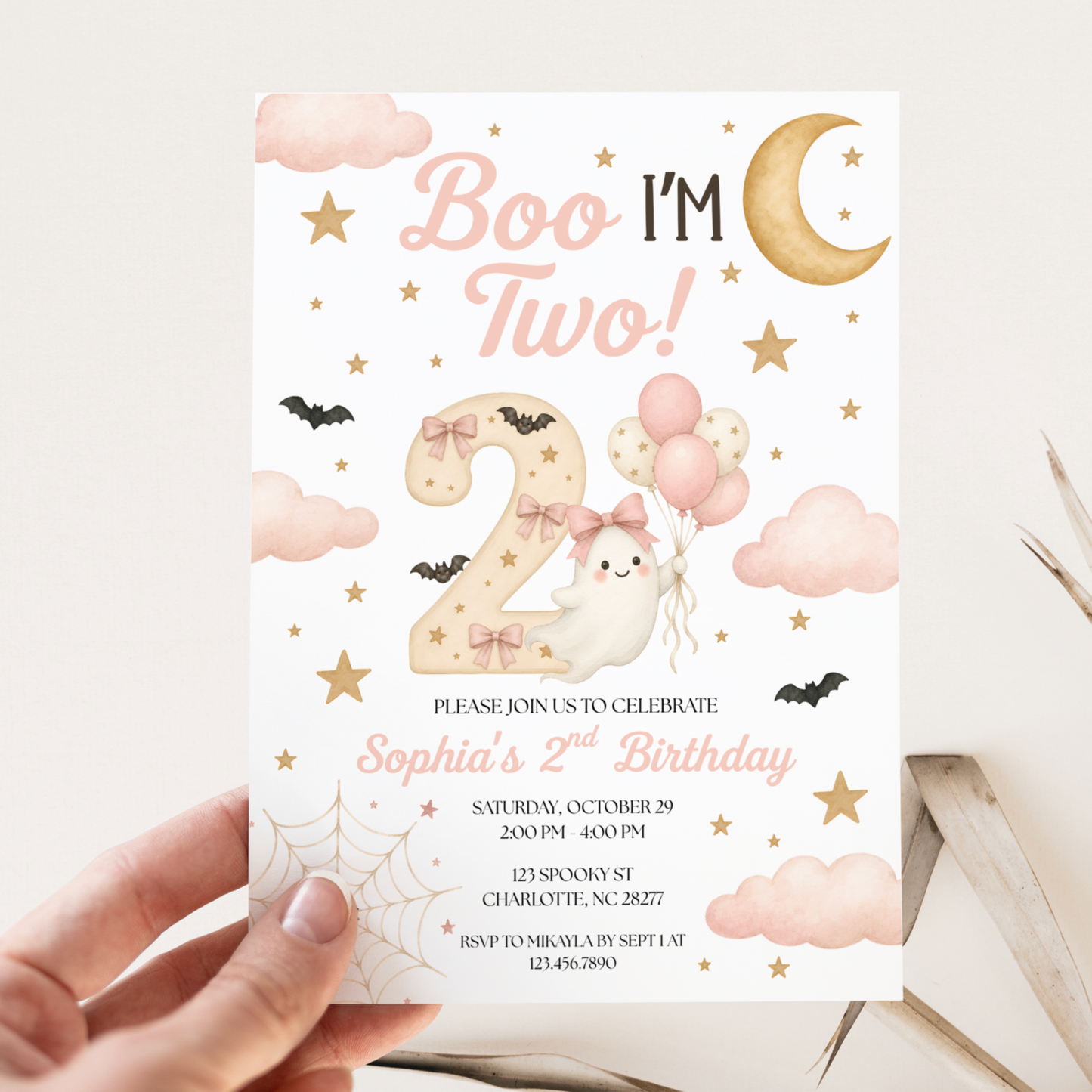 Boo I'm Two Birthday Invitation (Pink)