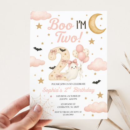 Boo I'm Two Birthday Invitation (Pink)