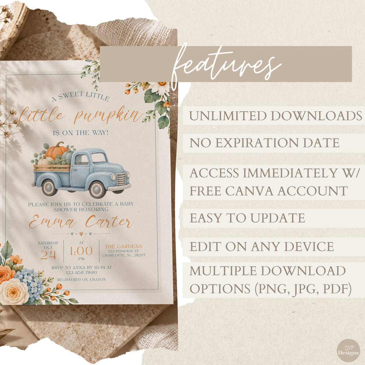 Little Pumpkin Baby Shower Invitation