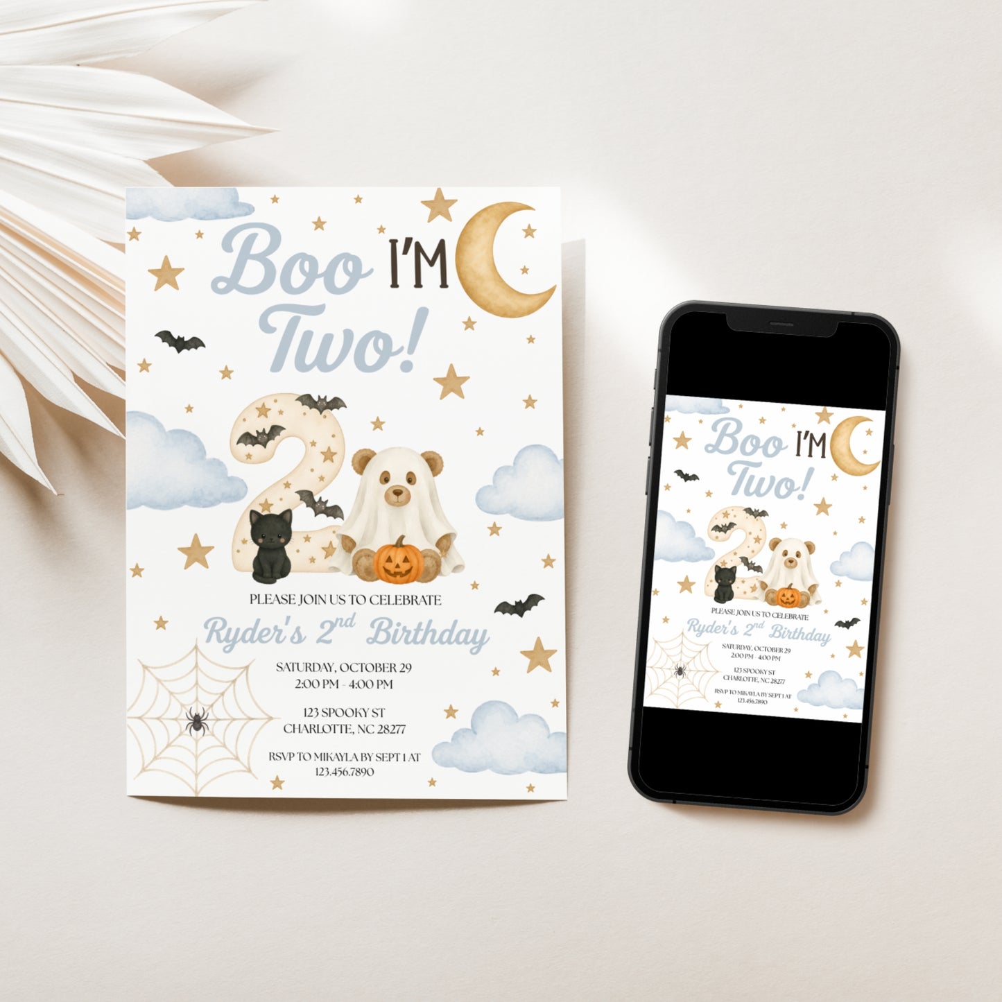 Boo I'm Two Birthday Invitation (Blue)