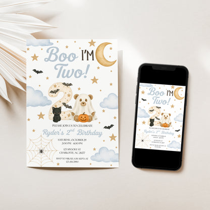 Boo I'm Two Birthday Invitation (Blue)